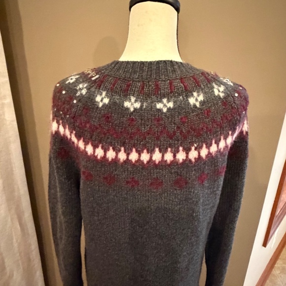 J. Crew Jewel Embellished Fair Isle Crewneck Sweater Dress, Wool Blend, Size Med - Picture 5 of 15